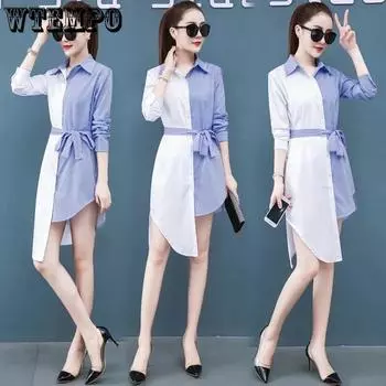 Солнцезащитная рубашка женская корейская версия свободная белая рубашка средней длины женская рубашка с длинными рукавами свободный пояс XXXXXL