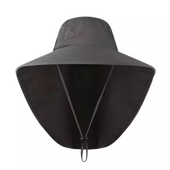 Солнцезащитная шляпа для рыбалки с широкими полями и защитой шеи, UPF 50+, темно-серая