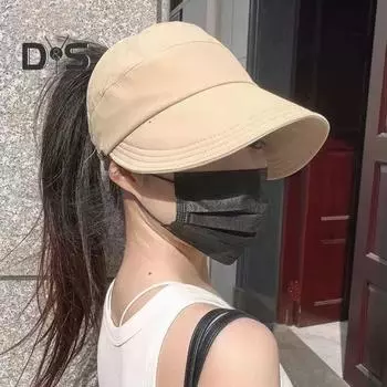 Солнцезащитная шляпа для улицы с боковым крючком, с широкими полями, с защитой от ультрафиолета, однотонная, с отверстием для хвоста, регулируемая, складная, легкая, для садоводства и путешествий, с защитой от солнца чёрный