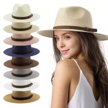 Солнцезащитная шляпа для взрослых. Панама от солнца. Шляпа от солнца. Широкая шляпа-федора. Соломенная пляжная шляпа. L бежевый