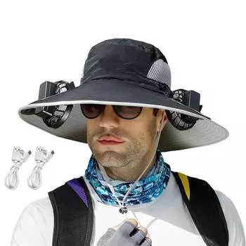 Солнцезащитная шляпа с дышащей сеткой, регулируемый шнур, широкие поля, солнцезащитная шляпа с двумя веерами, рыболовная походная шляпа