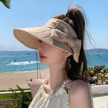 Солнцезащитная шляпа с пустым верхом для женщин 2024 года, новая летняя шляпа-бантик для защиты от ультрафиолета, универсальная, маленькая солнцезащитная шляпа для лица M (56-58cm) Mesh Empty Top Bow