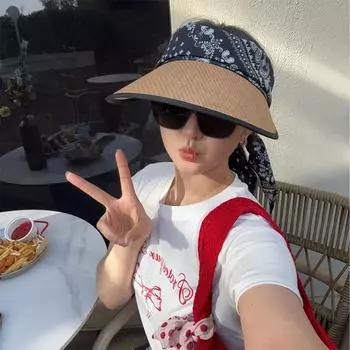 Солнцезащитная шляпа с шарфом, широкополая летняя пляжная шляпа с защитой от ультрафиолета, женская шляпа-хиджаб от солнца, кепка в стиле бохо-шик от солнца