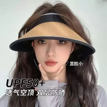 Солнцезащитная шляпа Shade, детская летняя складная защитная шляпа для лица, большие поля, пустая верхняя часть, солнцезащитная шляпа для велосипедистов, соломенная шляпа для защиты от солнца бежевый