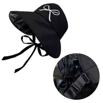 Солнцезащитная шляпа-ведро с вышитым бантом, шляпа рыбака для путешествий, для взрослых, для рыбалки, походов, для лета, полупустая шляпа-цилиндр чёрный