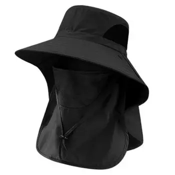 Солнцезащитная шляпа Защита шеи Интегрированная рыболовная шляпа Альпинистская шляпа Летняя дышащая шляпа рыбака Ветрозащитная с большим карнизом One Size чёрный