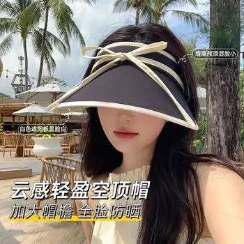 Солнцезащитная шляпа женская 2024 года, новая застежка-бантик, летний поход по магазинам, затеняющая, с большими полями, показывающими лицо, маленькая пустая шляпа-цилиндр M56-58cm