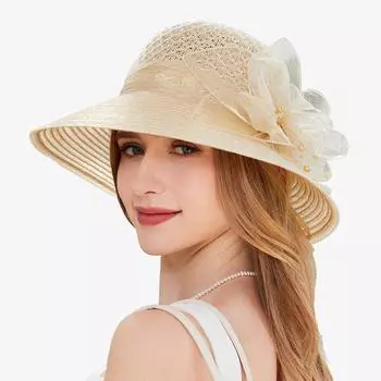 Солнцезащитная шляпа женская летняя пряжа большой край сращивание козырек цветок мода шляпа от солнца отпуск пляж шляпа прилив M56-58cm хаки