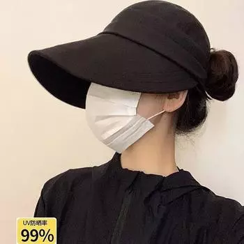 Солнцезащитная шляпа женская летняя шляпа с большими полями, универсальная шляпа для лица, маленькая простая шляпа-ведро с утиным язычком, шляпа с конским хвостом Adjustable чёрный