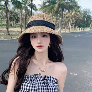 Солнцезащитная соломенная шляпа женская летняя пляжная модная шляпа от солнца Cool Tide универсальная шляпа от солнца закрывающая лицо дорожная шляпа-ведро one size fits all хаки