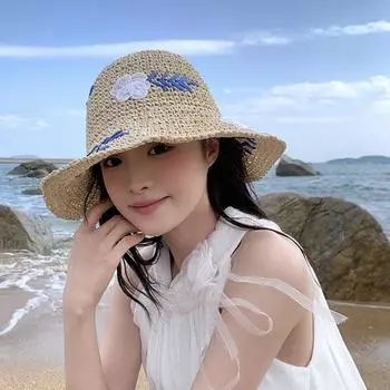 Солнцезащитная соломенная шляпа женская летняя с большими полями вязаная шляпа ручной работы для отдыха на море шляпа от солнца дышащая соломенная шляпа закрывает лицо M56-58cm