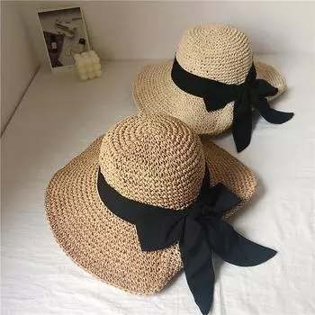 Солнцезащитная соломенная шляпа, женский летний бант ручной работы, шляпа от солнца, большой край, чтобы было видно лицо, маленькая пляжная шляпа, универсальная шляпа от солнца one size fits all хаки