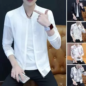 Солнцезащитное пальто с принтом птицы, волчий узор, воротник-стойка, сетчатая летняя куртка с длинными рукавами, защита от солнца, уличная куртка на молнии L