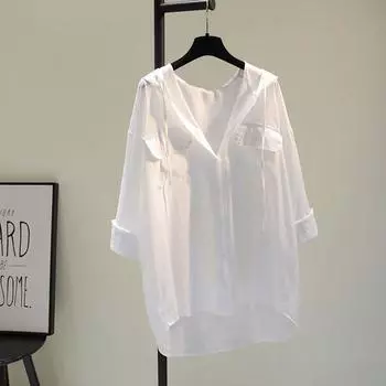 Солнцезащитное пальто, женская свободная рубашка на пуговицах средней длины XXL белый