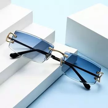 Солнцезащитные очки без оправы Cut Edge Square Inverted Edge Уличная фотография Модные солнцезащитные очки Трансграничные солнцезащитные очки