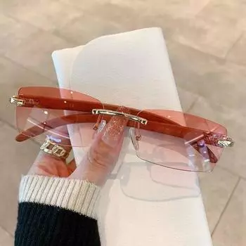 Солнцезащитные очки без оправы для мужчин и женщин с деревянным узором, роскошные солнцезащитные очки в стиле ретро, модные оттенки UV400, путешествия на открытом воздухе