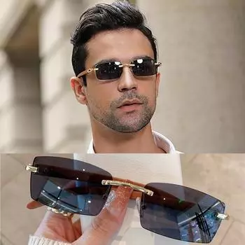 Солнцезащитные очки без оправы для мужчин и женщин, стильные градиентные очки без оправы с рисунком под дерево, унисекс, солнцезащитные очки