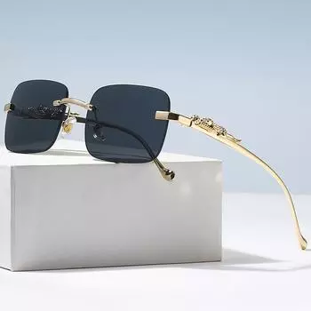 Солнцезащитные очки без оправы для женщин и мужчин, прямоугольные, цветные, солнцезащитные очки, модные, с металлической оправой, солнцезащитные очки UV400, аксессуары для вождения и отдыха на природе #469862 чёрный