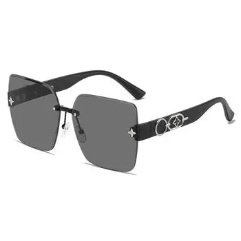 Солнцезащитные очки без оправы с отделкой, женские модные металлические солнцезащитные очки с большой оправой, с градиентными линзами светлых оттенков, солнцезащитные очки для вождения