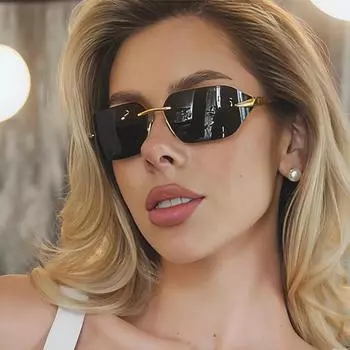 Солнцезащитные очки без оправы в ретро-металлической оправе для женщин, тонкие, с круглым лицом, усовершенствованные солнцезащитные очки