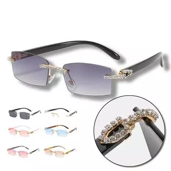 Солнцезащитные очки без оправы в стиле стим-панк, прямоугольные, винтажные, модные, с небольшой оправой, солнцезащитные очки без оправы, защита от ультрафиолета 400