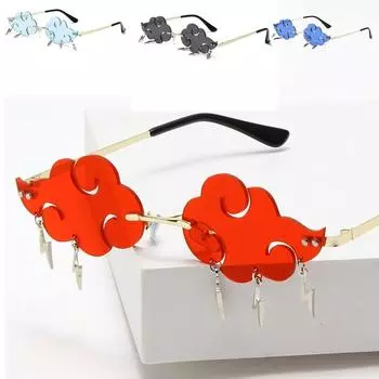 Солнцезащитные очки без оправы, женские модные солнцезащитные очки с облаками, женские и мужские винтажные очки с металлической кисточкой и каплей дождя, забавные очки для танцевальной вечеринки