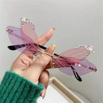 Солнцезащитные очки Bling Dragonfly Wing UV400 без оправы нестандартных оттенков модные солнцезащитные очки Diamond для вечеринок и улиц