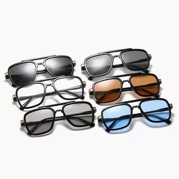 Солнцезащитные очки бренда Дизайн Популярные очки Iron Man Двойной луч Квадратные Высокое качество Мужские Новые Солнцезащитные Очки Женские Горячая Распродажа Унисекс Уникальные синий
