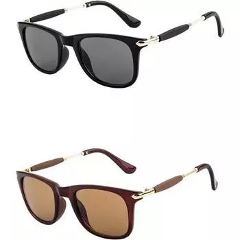 Солнцезащитные очки Dervin Unisex Rectangular с черной оправой и черными линзами (Свободный размер) - Пакет из 2