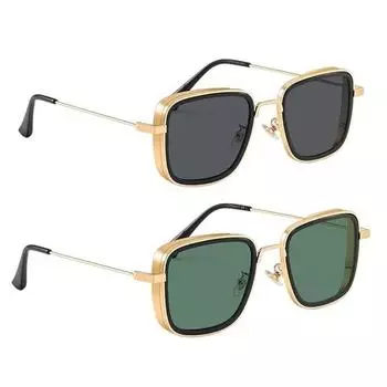 Солнцезащитные очки Dervin Unisex Square с разноцветной оправой и разноцветными линзами (Средняя) - Упаковка из 2 шт., без поляризации