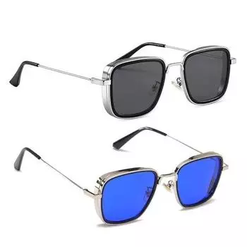 Солнцезащитные очки Dervin Unisex Square с разноцветной оправой и разноцветными линзами (Средняя) - Упаковка из 2 шт., без поляризации