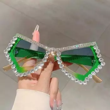 Солнцезащитные очки Diamond Shiny Shades Polygon Gradient irregular Woman, цветные бабочки, оправа, женские солнцезащитные очки чёрный