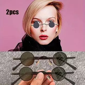 Солнцезащитные очки для мужчин в стиле рок-панк, классические маленькие круглые солнцезащитные очки для активного отдыха в стиле хип-хоп, женские, с широким мостиком, металлическая оправа, черные линзы, очки для вождения