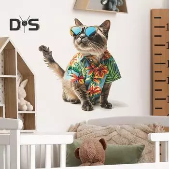 Солнцезащитные очки для отпуска, наклейка на стену с изображением кота, водонепроницаемая самоклеящаяся ПВХ, современная гостиная, детская спальня, летняя наклейка с котенком, настенное художественное украшение, наклейка оранжевый