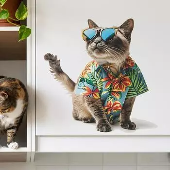 Солнцезащитные очки для отпуска, наклейка на стену с изображением кота, водонепроницаемая самоклеящаяся ПВХ, современная гостиная, детская спальня, летняя наклейка с котенком, настенное художественное украшение, наклейка оранжевый