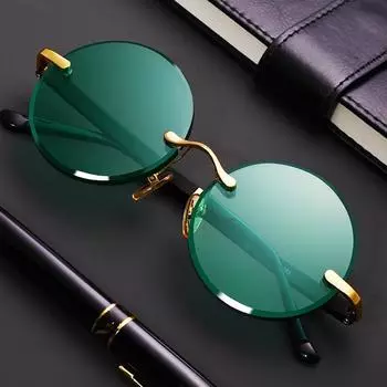 Солнцезащитные очки High-End с круглым кристаллом и зеленым камнем
