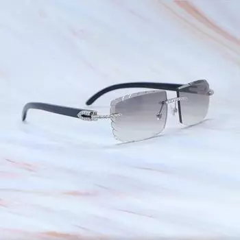 Солнцезащитные очки Iced Out с ромбовидной огранкой, стильные стразы Carter, черный рог буйвола, роскошные очки, винтажные солнцезащитные очки, украшение Y2K with case