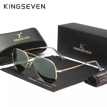 Солнцезащитные очки KINGSEVEN Pilot Alloy для мужчин, поляризованные, UV400, антибликовые, полнокадровые, женские, ретро, роскошные очки чёрный