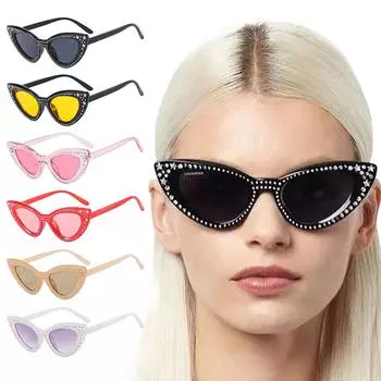 Солнцезащитные очки «кошачий глаз» со звездами и декором для женщин, солнцезащитные очки со стразами, очки для езды на велосипеде и вождения в 2000 году чёрный