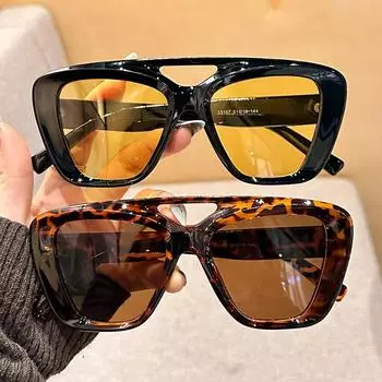 Солнцезащитные очки «кошачий глаз» в стиле ретро с двойными перемычками, женские модные градиентные оттенки, защита от ультрафиолета UV400, мужские трендовые матовые солнцезащитные очки цвета конфет As the picture