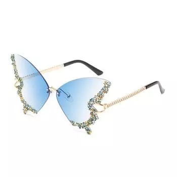 Солнцезащитные очки Модные новые женские солнцезащитные очки Солнцезащитные очки солнцезащитные очки одежда Соответствие солнцезащитные очки Diamond Butterfly One Size синий