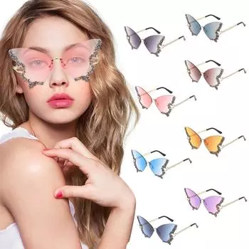 Солнцезащитные очки Модные новые женские солнцезащитные очки Солнцезащитные очки солнцезащитные очки одежда Соответствие солнцезащитные очки Diamond Butterfly One Size синий