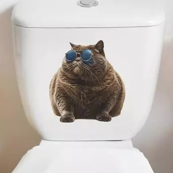 Солнцезащитные очки, наклейка на унитаз с толстым котом, съемная самоклеящаяся водостойкая ПВХ настенная наклейка для гостиной, ванной комнаты, крышка унитаза