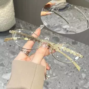 Солнцезащитные очки Оттенки Ретро Овальные Очки Оправы Женщины Мужчины Горный Хрусталь Маленький Классический Дизайнер Золото Серебро Металлическая Оправа Анти-Синий Свет Блокирующие Очки
