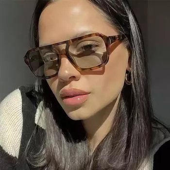 Солнцезащитные очки-пилоты, мужские очки, квадратная оправа с двойным лучом, леопардовый принт, солнцезащитные очки женские, High Sense