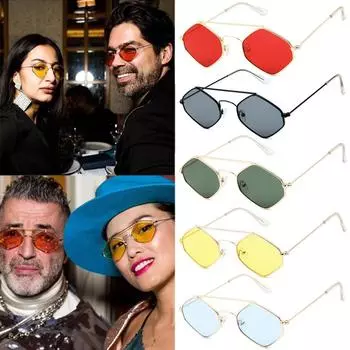 Солнцезащитные очки Polygonal Wild Diamond Ocean Glasses Retro Unisex Sunglasses Women Men Double Beam Fashion Eyeglasses Metal Accessories