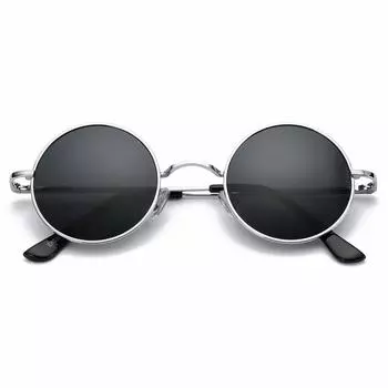 Солнцезащитные очки Pro Acme Small Round Polarized для мужчин и женщин, круглые ретро-очки с металлическим оттенком, солнцезащитные очки Hippie S UV400, C3-серебристая оправа/черные линзы,