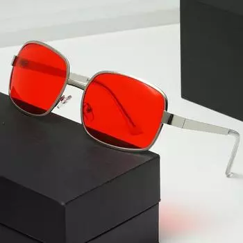 Солнцезащитные очки Red Fashion Square для мужчин и женщин, трендовые уличные очки с оправой из сплава для пляжного туризма