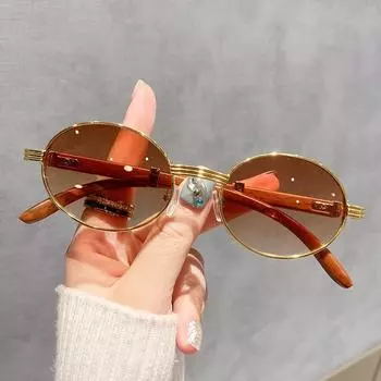 Солнцезащитные очки с овальной оправой и текстурой под дерево, женские солнцезащитные очки в стиле ретро, солнцезащитные очки с защитой от солнца и ультрафиолетовым излучением