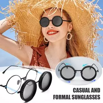 Солнцезащитные очки с регулируемым тонированием от 1 до 9 передач для мужчин, круглые поляризованные очки UV400 с линзами из нейтрального фильтра для пляжа, рыбалки, вождения чёрный